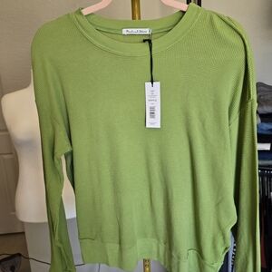 Michael Stars Lime Long Sleeve Waffle Knit Top Says OS See Measurements NWT $98